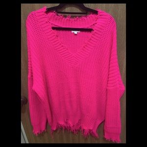 Chic Soul Hot Pink Raw Hem Sweater